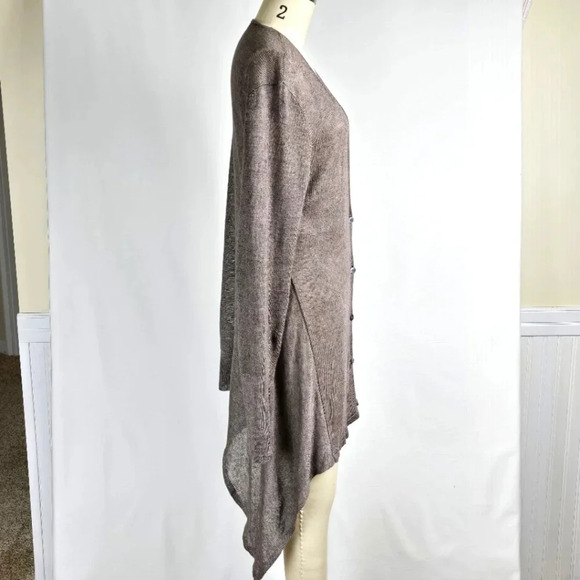Eileen Fisher 100% Linen Lagenlook Flowy Cardigan Sweater Sharkbite Hem Brown M - Picture 4 of 16